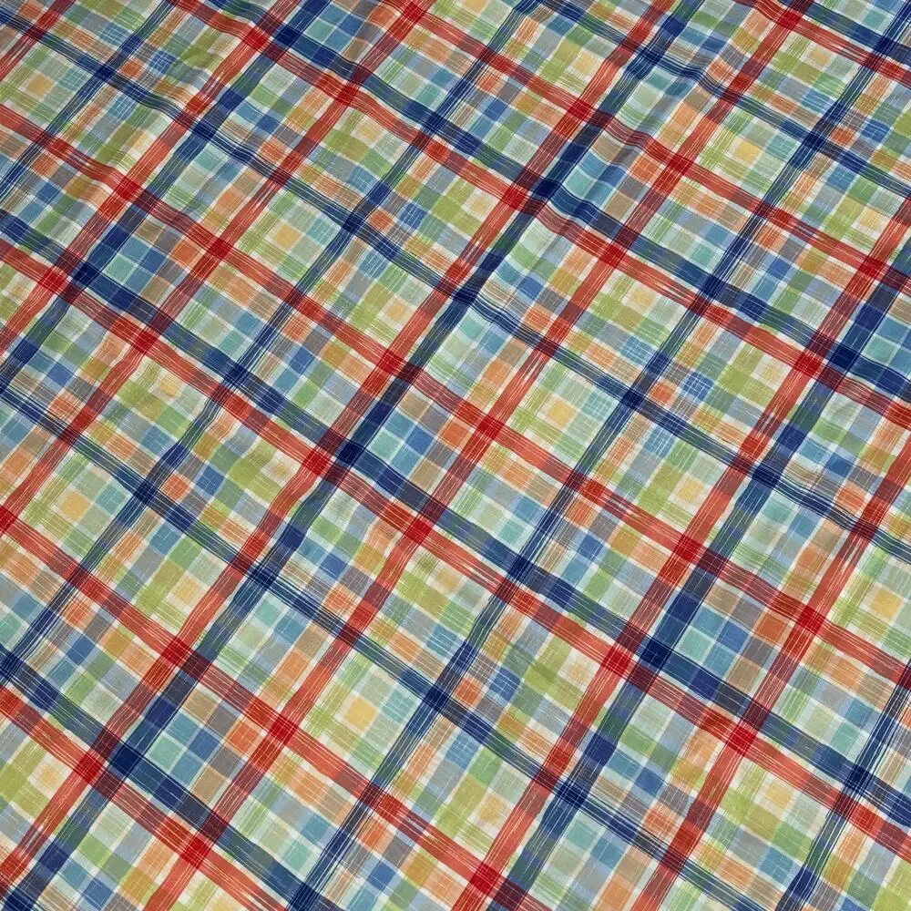 Fiesta Tableware plaid table cloth blue orange & green 100% polyester rectangle